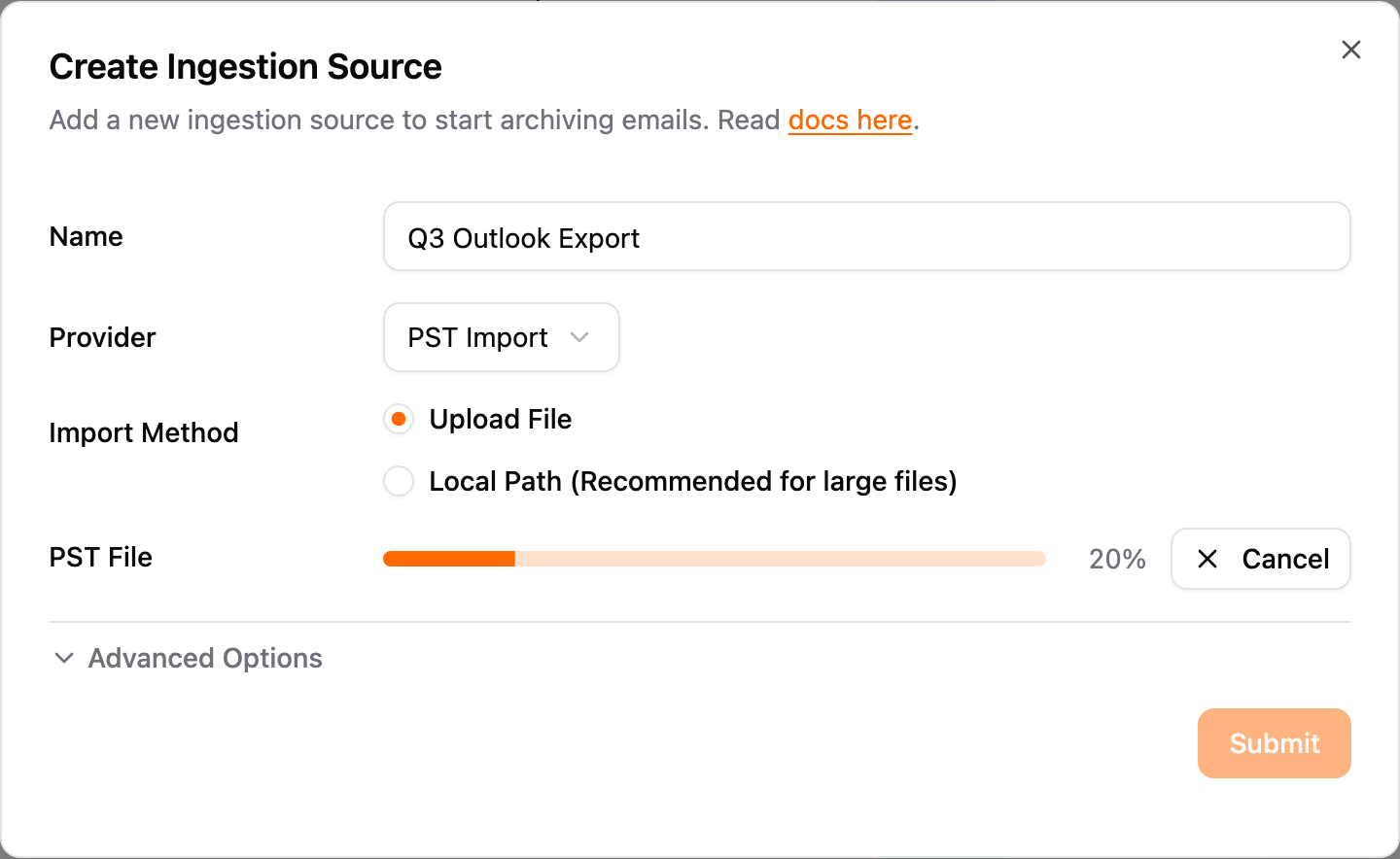 Uploading a file with a progress bar and cancel button